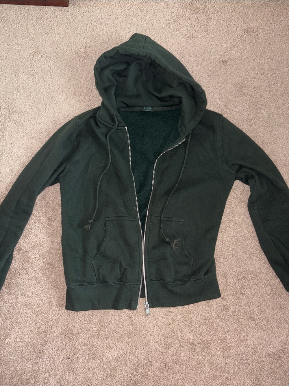 PacSun Dark Green Sherpa-Lined Zip Hoodie